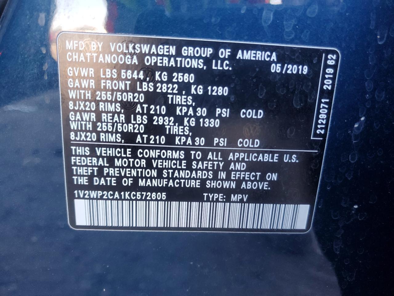 2019 Volkswagen Atlas Se VIN: 1V2WP2CA1KC572605 Lot: 92730225