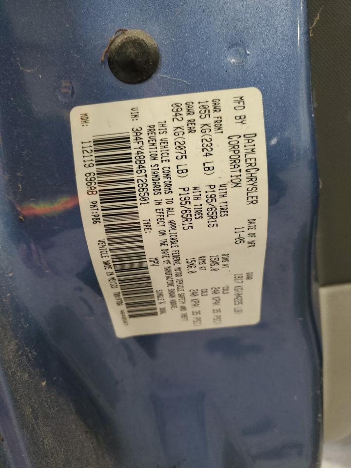 2006 Chrysler Pt Cruiser VIN: 3A4FY48B46T266501 Lot: 92546475