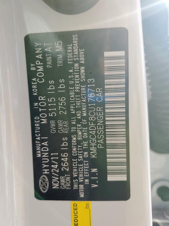 2012 Hyundai Genesis 4.6L VIN: KMHGC4DF8CU178713 Lot: 92439775