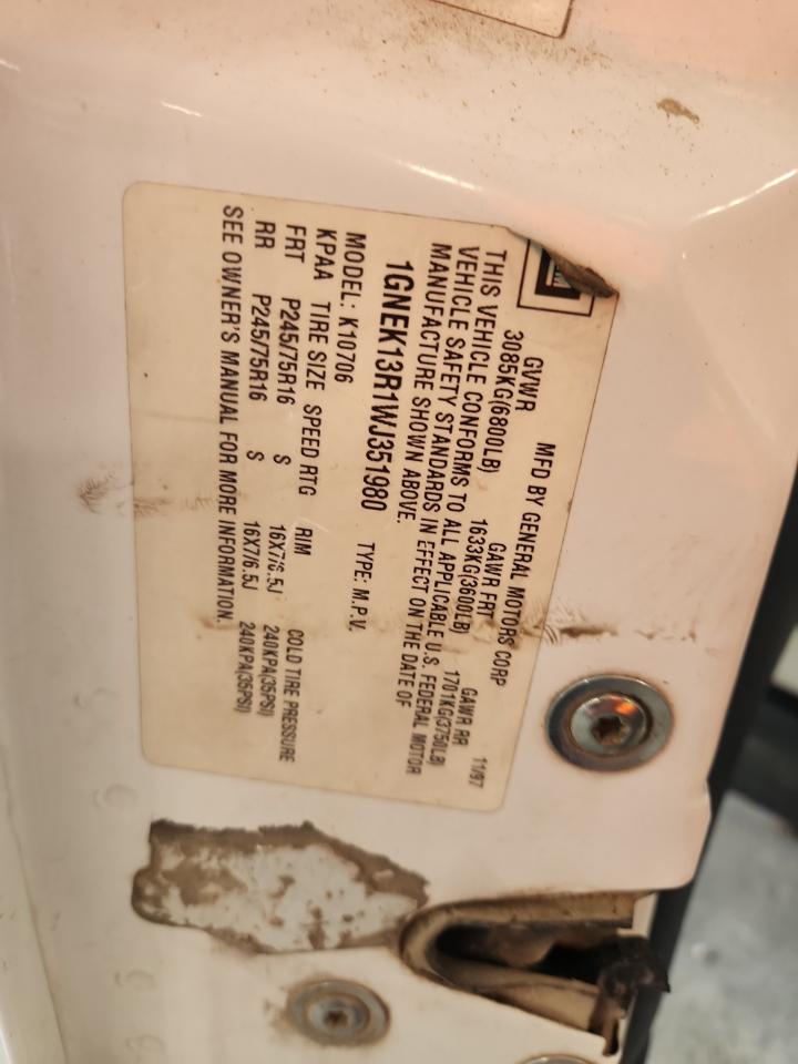 1998 Chevrolet Tahoe K1500 VIN: 1GNEK13R1WJ351980 Lot: 92963855