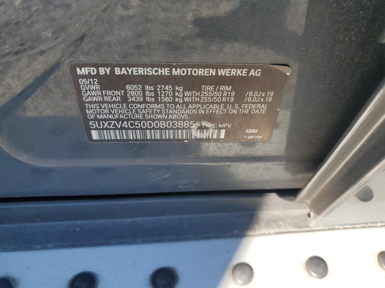 2013 BMW X5 xDrive35I VIN: 5UXZV4C50D0B03885 Lot: 91691385