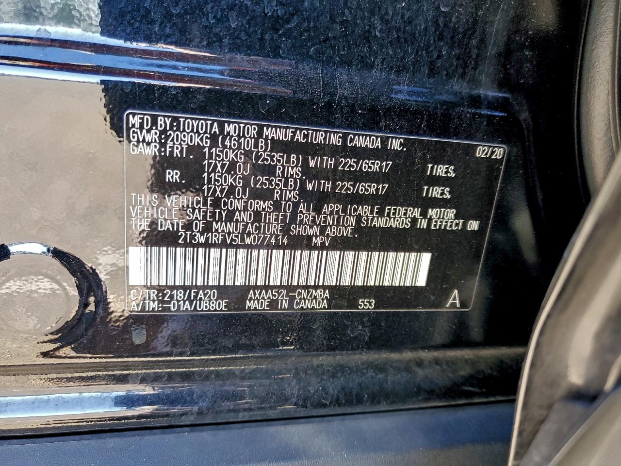 2020 Toyota Rav4 Xle VIN: 2T3W1RFV5LW077414 Lot: 93338625