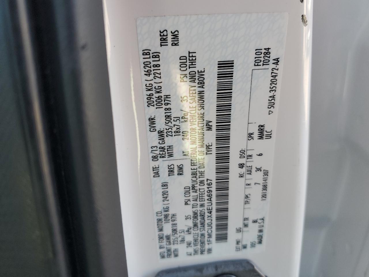 2014 Ford Escape Titanium VIN: 1FMCU0JX4EUA69167 Lot: 93497625