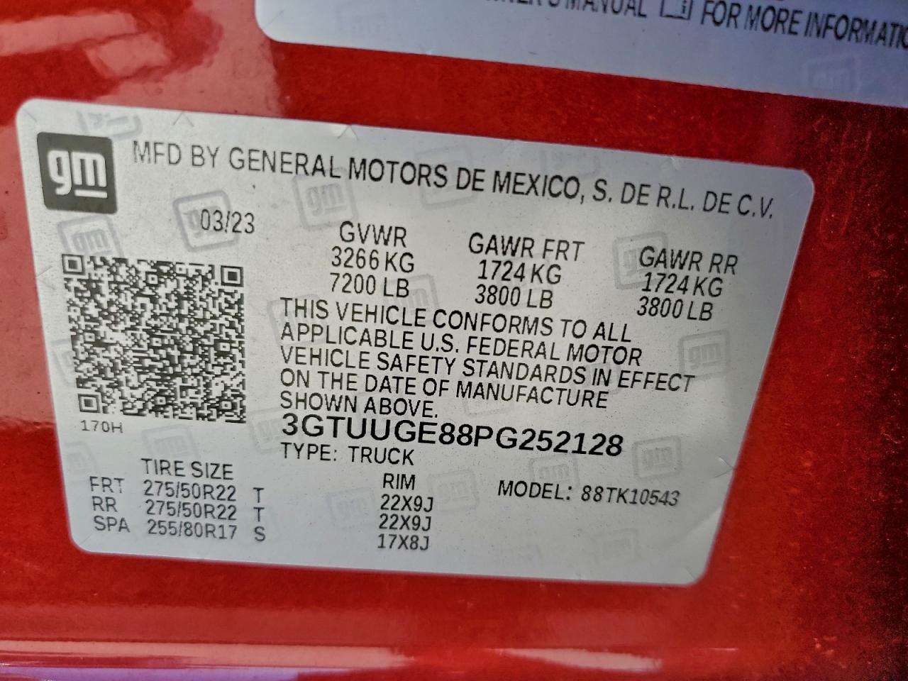 2023 GMC Sierra K1500 Denali VIN: 3GTUUGE88PG252128 Lot: 92254805