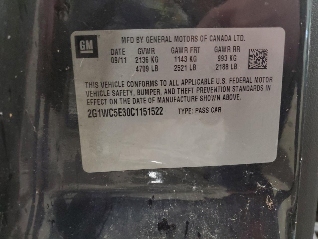 2012 Chevrolet Impala Ltz VIN: 2G1WC5E30C1151522 Lot: 92134155