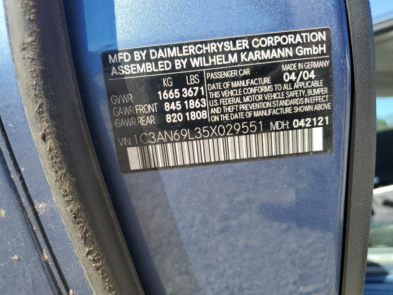 2005 Chrysler Crossfire Limited VIN: 1C3AN69L35X029551 Lot: 92611625