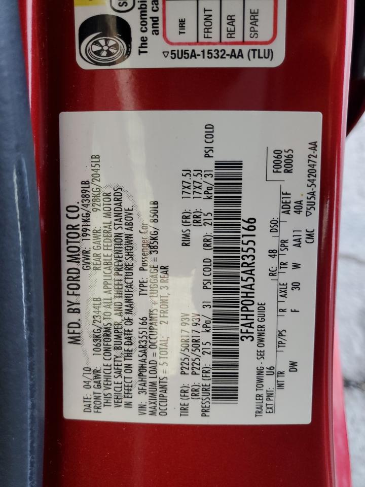 2010 Ford Fusion Se VIN: 3FAHP0HA5AR355166 Lot: 92420575