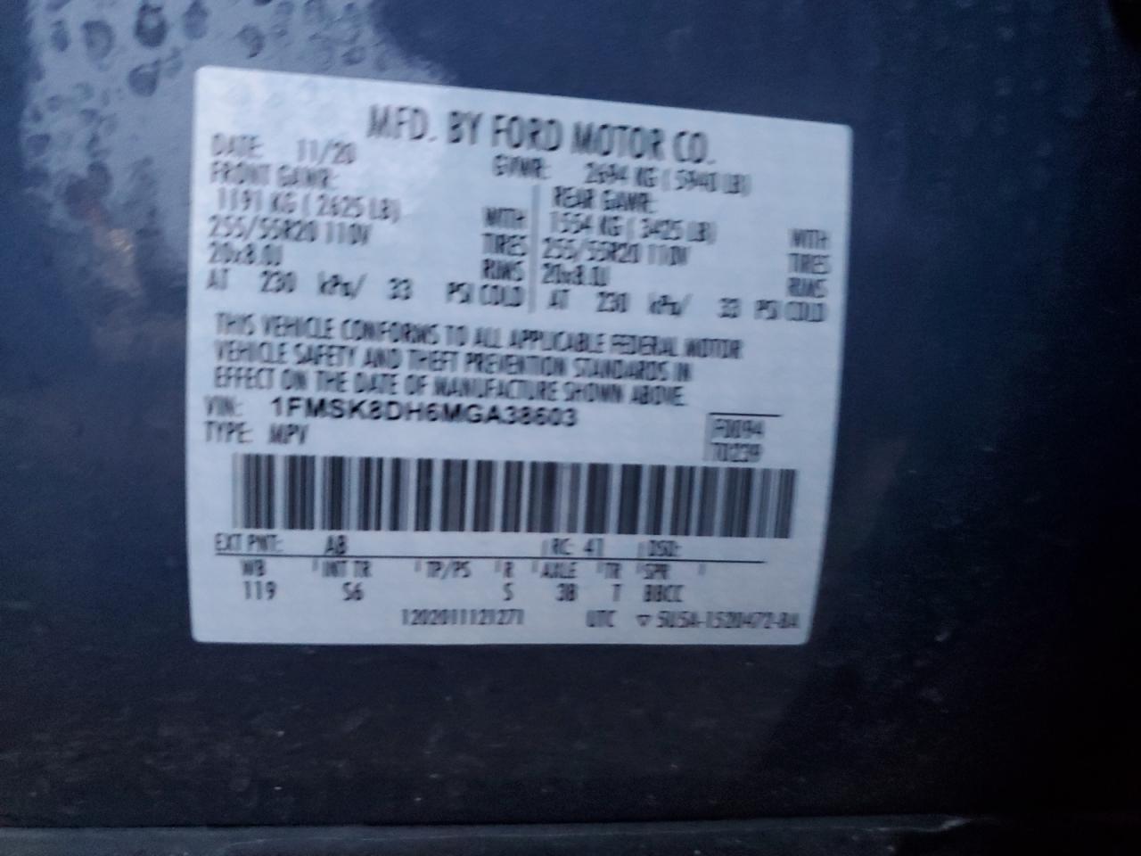 2021 Ford Explorer Xlt VIN: 1FMSK8DH6MGA38603 Lot: 93501555