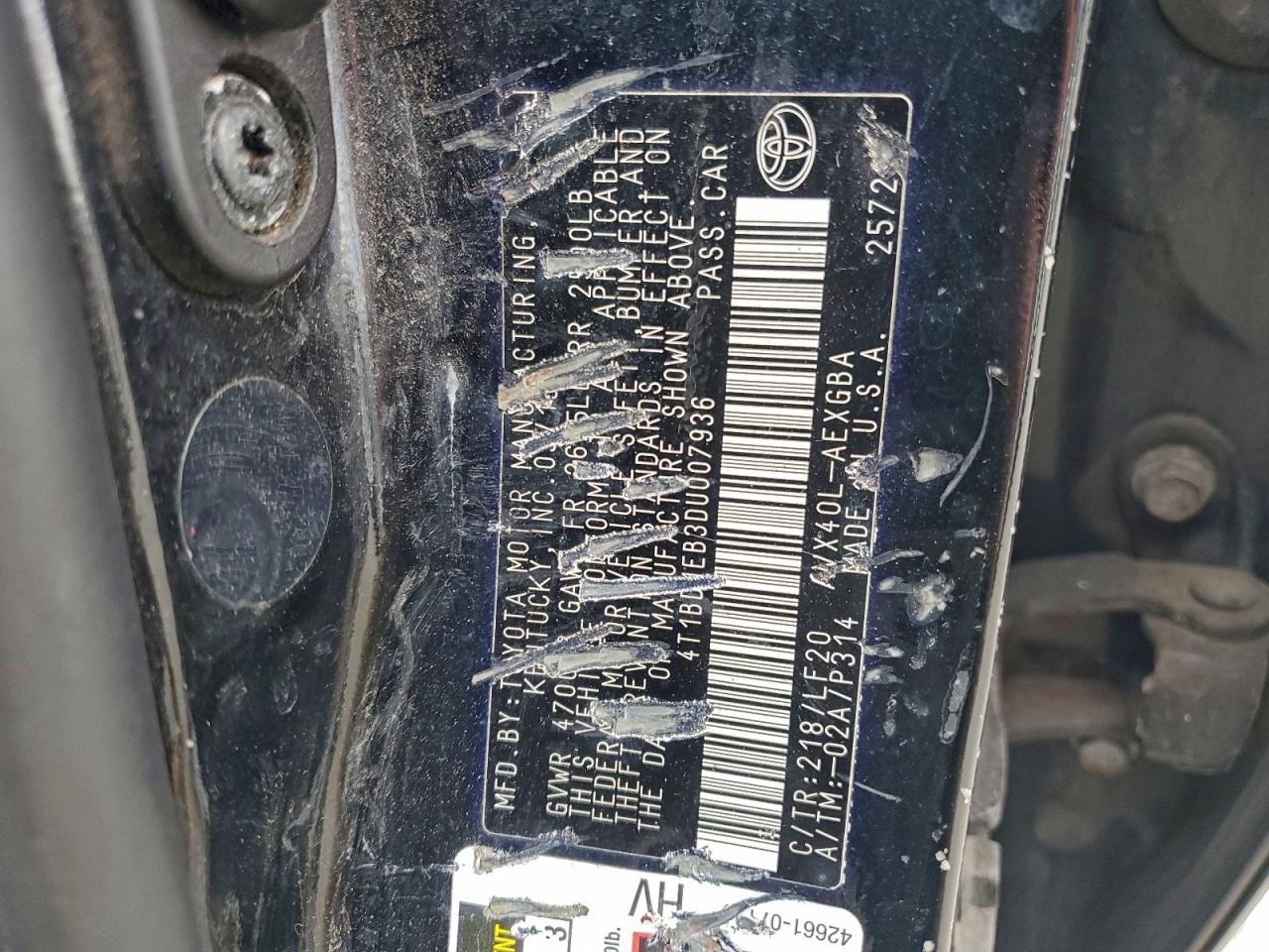 2013 Toyota Avalon Hybrid VIN: 4T1BD1EB3DU007936 Lot: 93951895