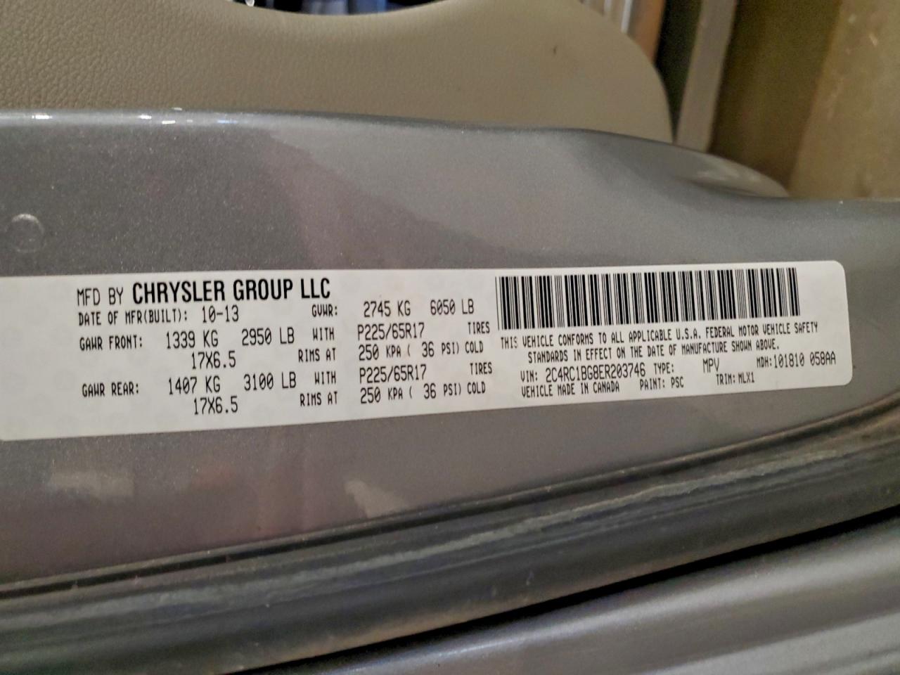 2014 Chrysler Town & Country Touring VIN: 2C4RC1BG8ER203746 Lot: 93716235