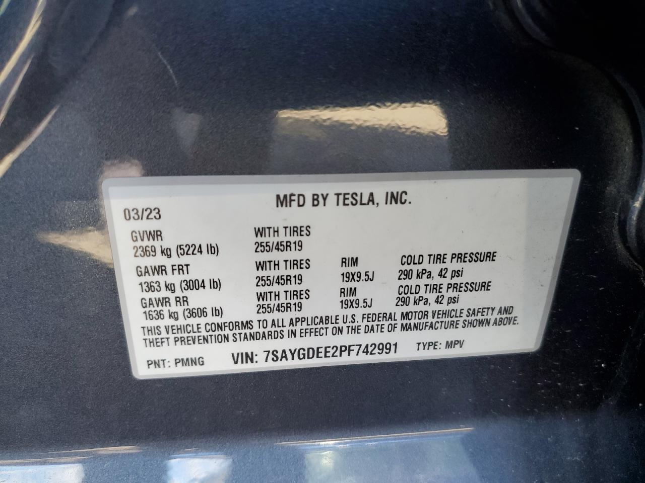 2023 Tesla Model Y VIN: 7SAYGDEE2PF742991 Lot: 91059545