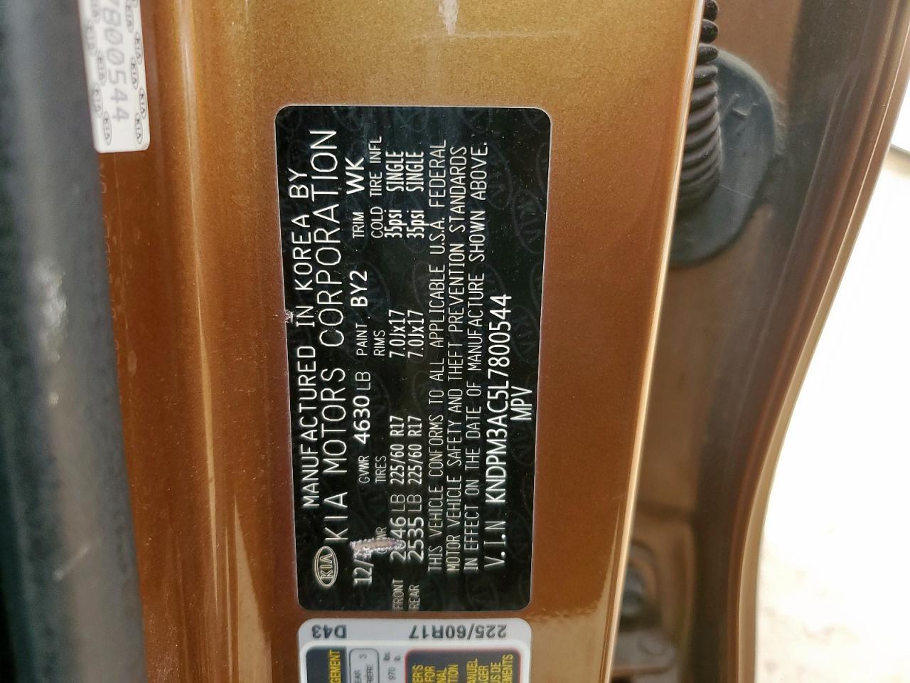 2020 Kia Sportage Lx VIN: KNDPM3AC5L7800544 Lot: 93733125