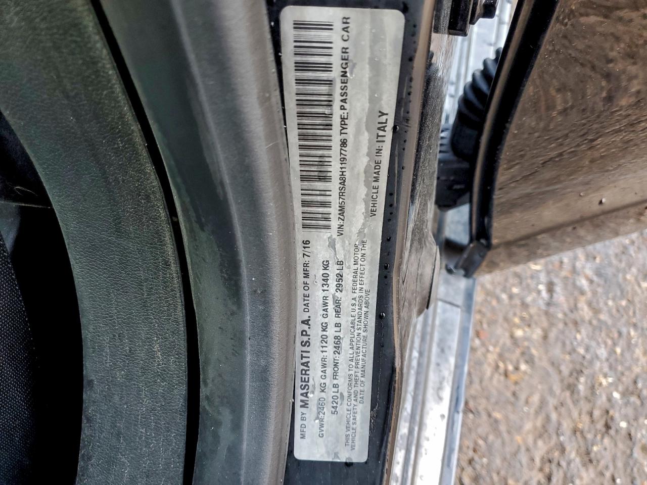 2017 Maserati Ghibli S VIN: ZAM57RSA8H1197786 Lot: 93816565