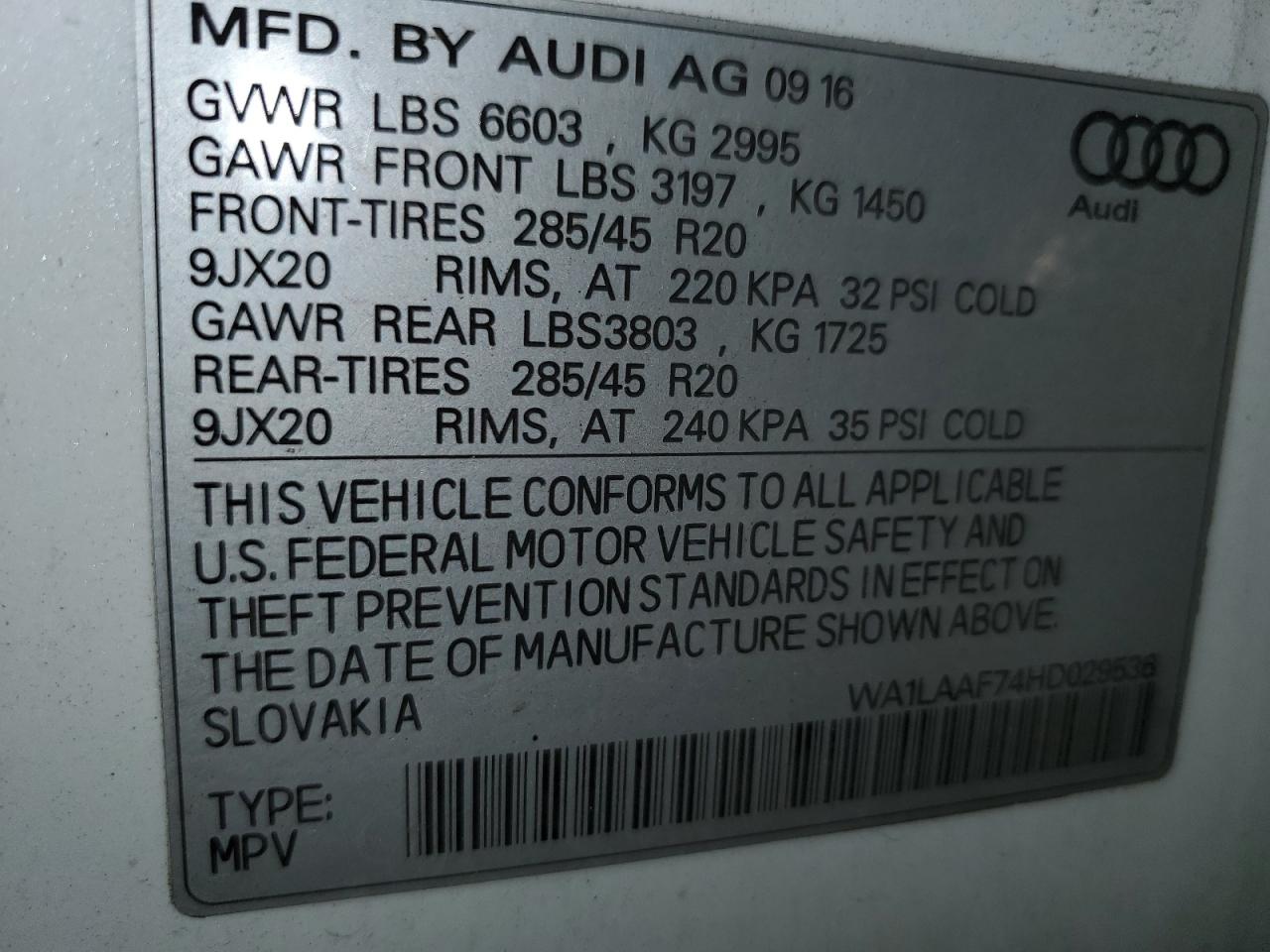 2017 Audi Q7 Premium Plus VIN: WA1LAAF74HD029536 Lot: 92362765