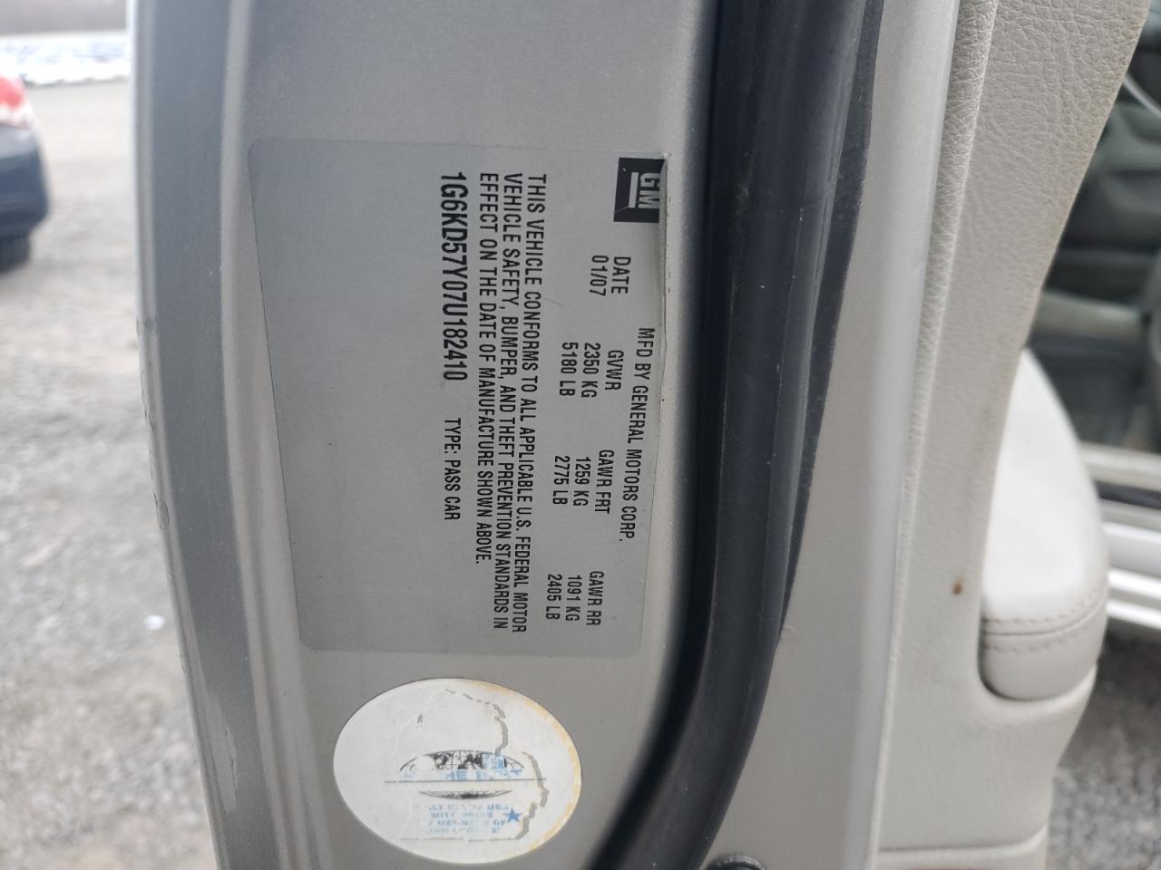 2007 Cadillac Dts VIN: 1G6KD57Y07U182410 Lot: 92445935