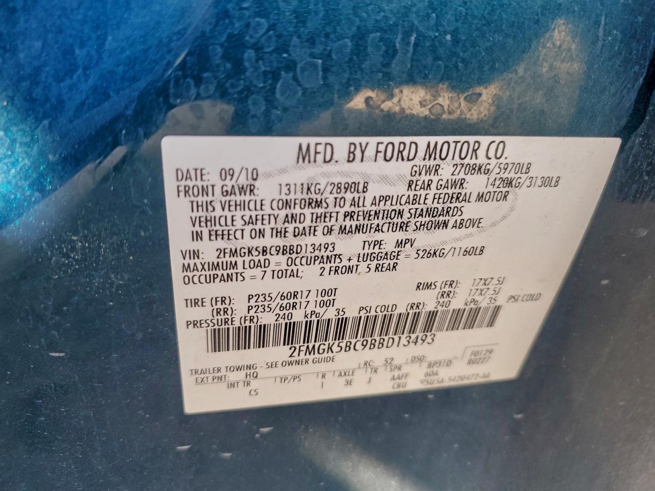 2011 Ford Flex Se VIN: 2FMGK5BC9BBD13493 Lot: 94138255