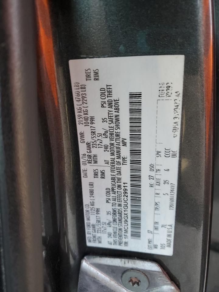 2016 Ford Escape Se VIN: 1FMCU9GX1GUC29911 Lot: 92291255