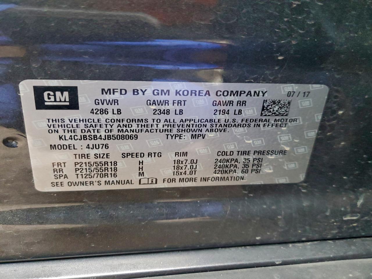 2018 Buick Encore Preferred Ii VIN: KL4CJBSB4JB508069 Lot: 94264015