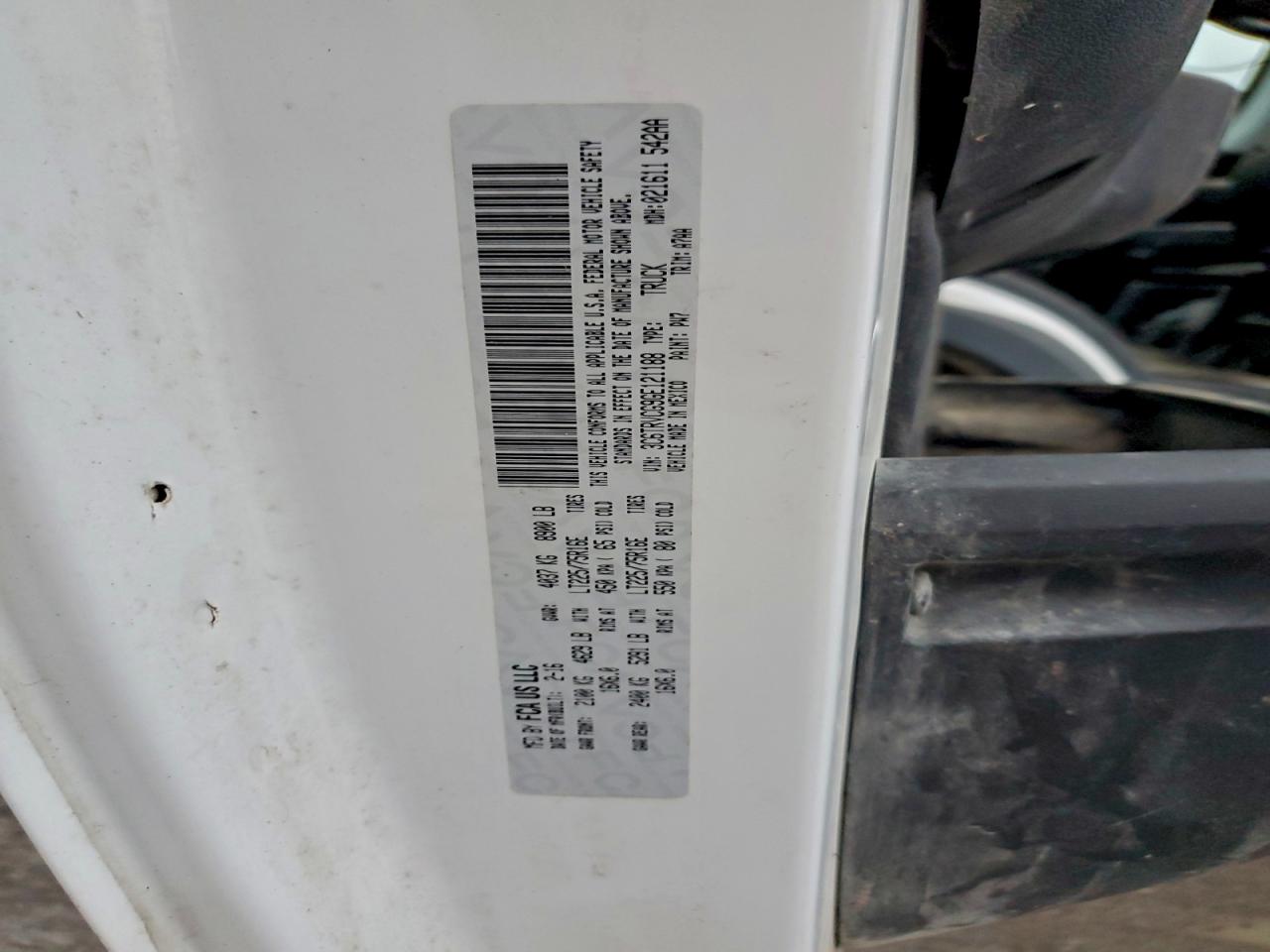 2016 Ram Promaster 2500 2500 High VIN: 3C6TRVCG9GE121188 Lot: 93823645