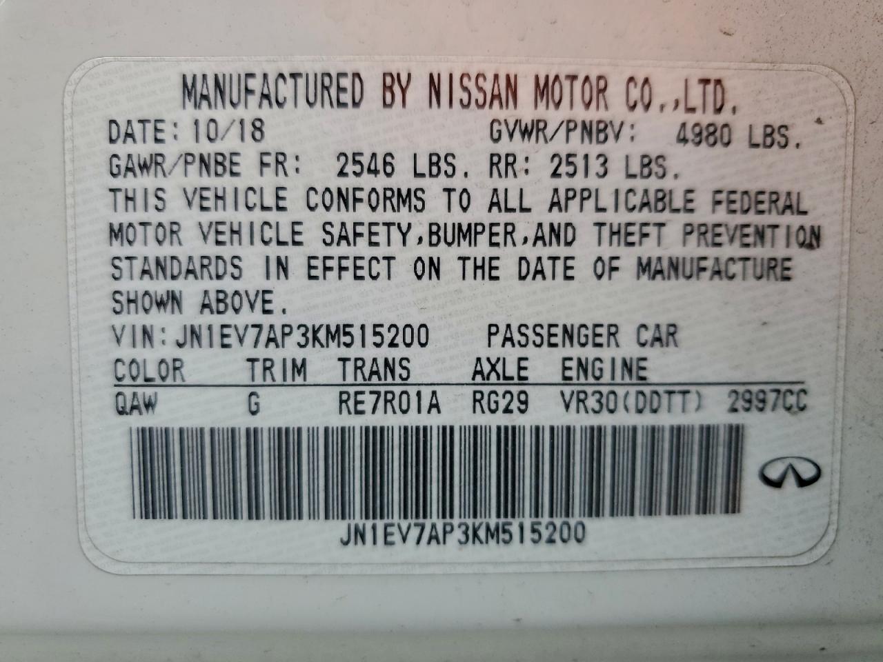 2019 Infiniti Q50 Luxe VIN: JN1EV7AP3KM515200 Lot: 93515955