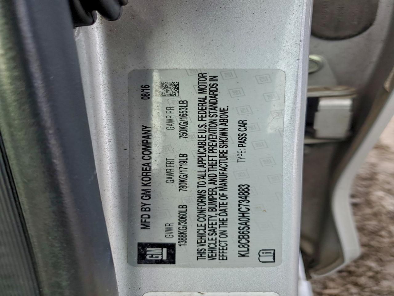 2017 Chevrolet Spark Ls VIN: KL8CB6SA0HC734883 Lot: 94036555