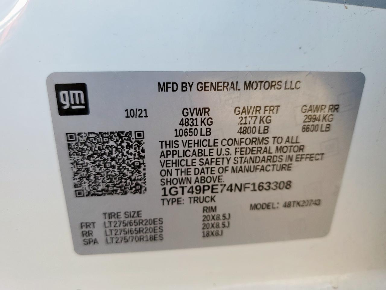 2022 GMC Sierra K2500 At4 VIN: 1GT49PE74NF163308 Lot: 91675645