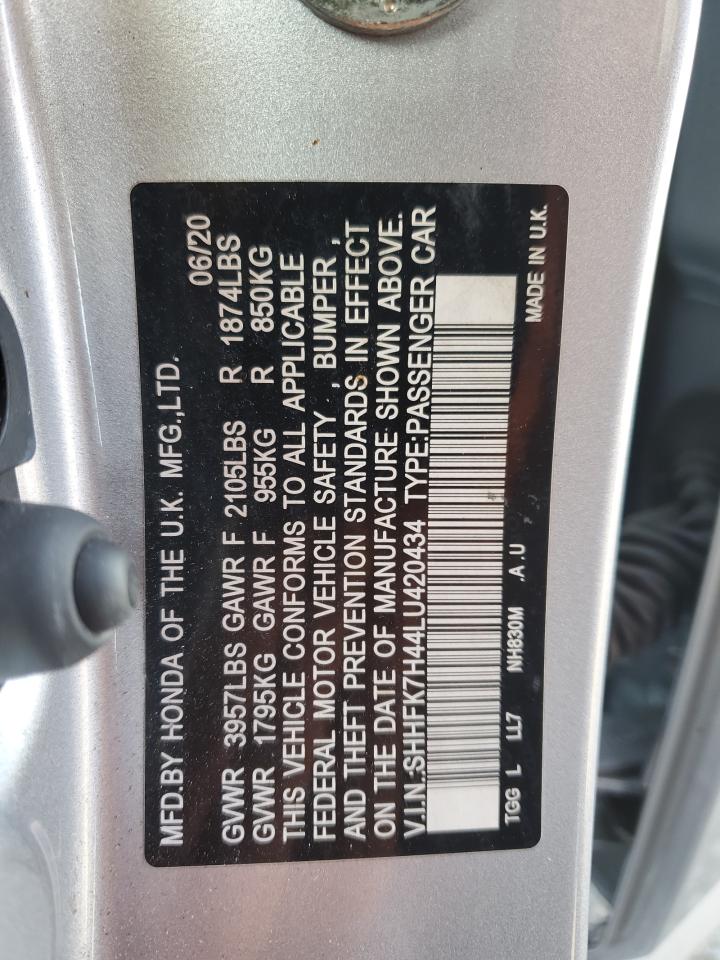 2020 Honda Civic Sport VIN: SHHFK7H44LU420434 Lot: 91704385