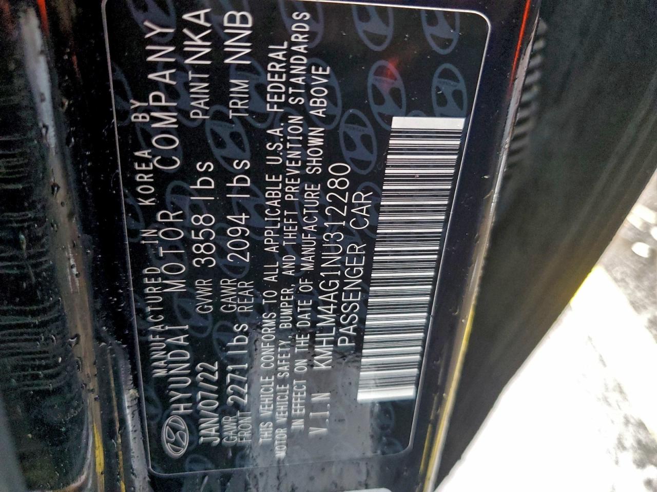 2022 Hyundai Elantra Sel VIN: KMHLM4AG1NU312280 Lot: 94130085