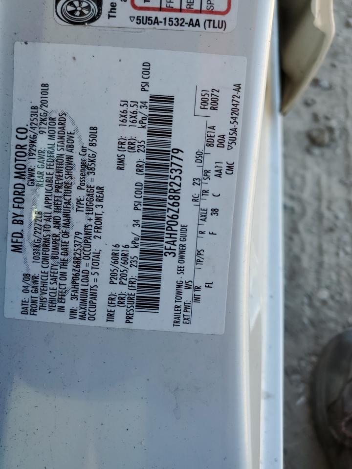 2008 Ford Fusion S VIN: 3FAHP06Z68R253779 Lot: 91499635