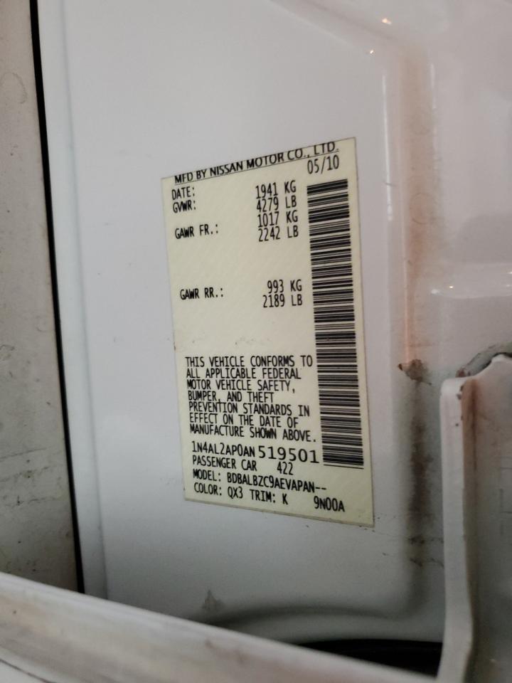 2010 Nissan Altima Base VIN: 1N4AL2AP0AN519501 Lot: 92937125