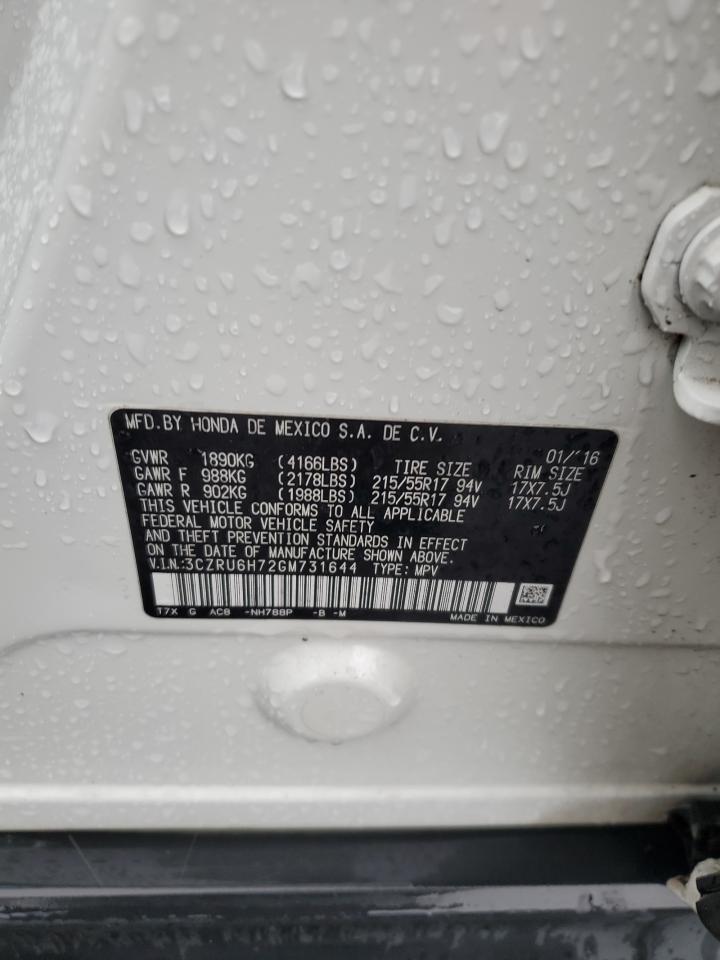 2016 Honda Hr-V Exl VIN: 3CZRU6H72GM731644 Lot: 91813585