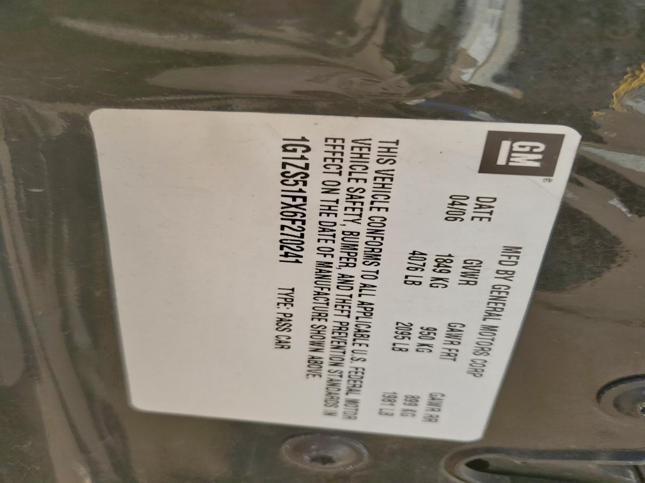 2006 Chevrolet Malibu Ls VIN: 1G1ZS51FX6F270241 Lot: 93334455