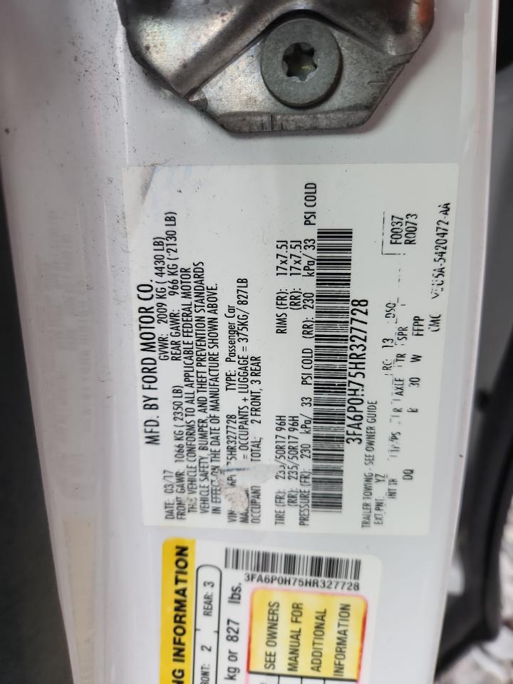 2017 Ford Fusion Se VIN: 3FA6P0H75HR327728 Lot: 93491415