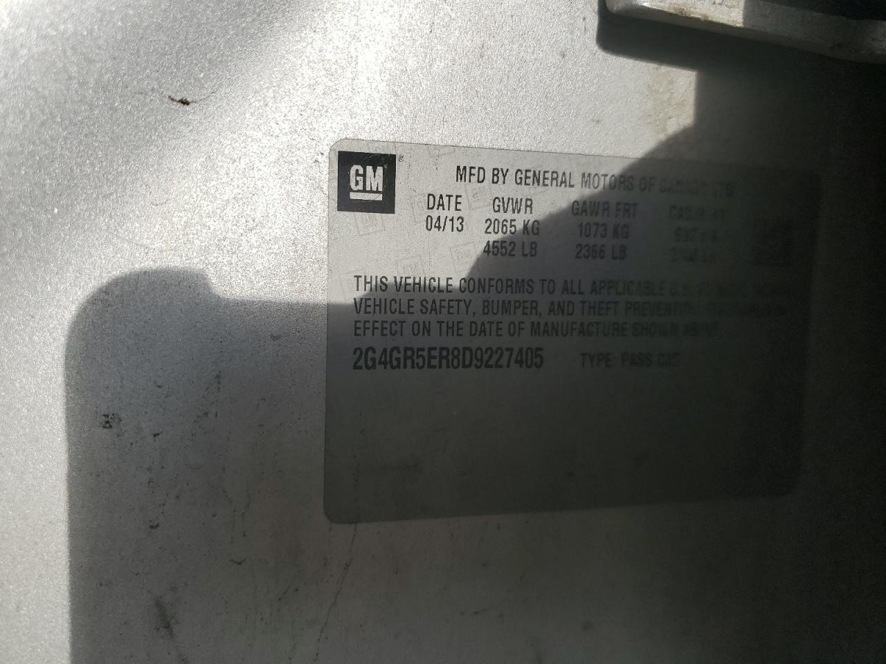 2013 Buick Regal VIN: 2G4GR5ER8D9227405 Lot: 92536395