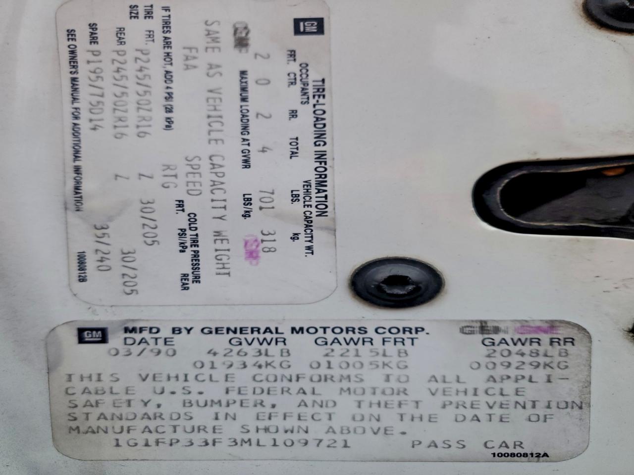 1991 Chevrolet Camaro Z28 VIN: 1G1FP33F3ML109721 Lot: 92456545