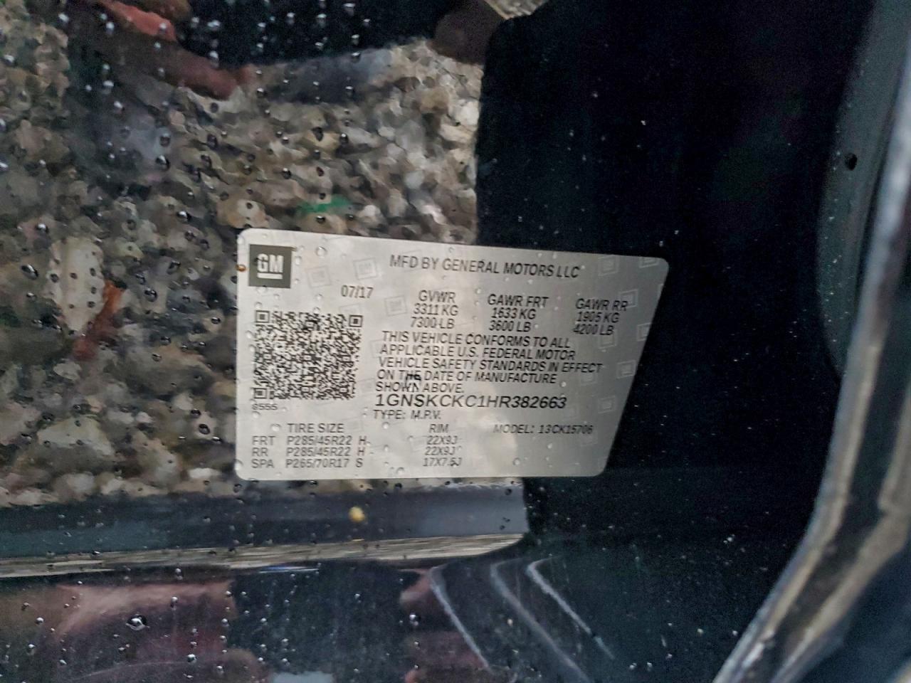 2017 Chevrolet Tahoe K1500 Premier VIN: 1GNSKCKC1HR382663 Lot: 94150325