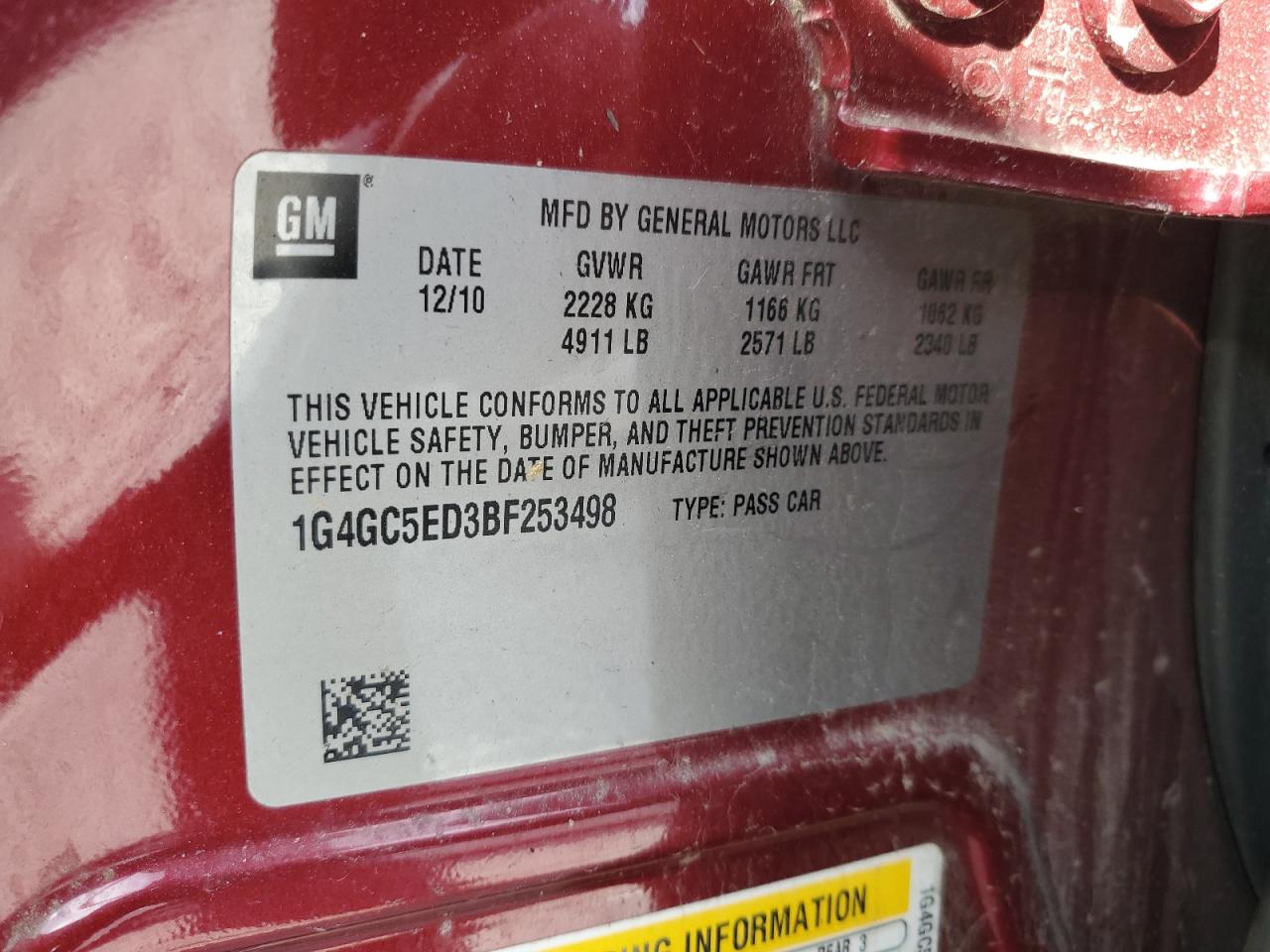 2011 Buick Lacrosse Cxl VIN: 1G4GC5ED3BF253498 Lot: 90869375