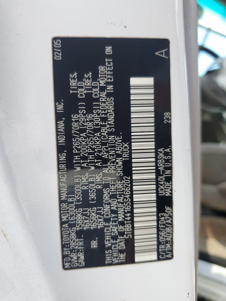 2005 Toyota Tundra Access Cab Sr5 VIN: 5TBBT44165S466202 Lot: 92834885