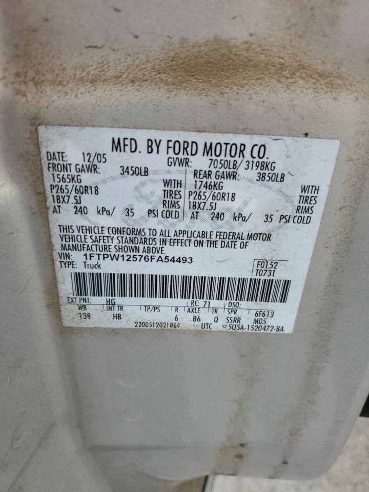 2006 Ford F150 Supercrew VIN: 1FTPW12576FA54493 Lot: 91609155