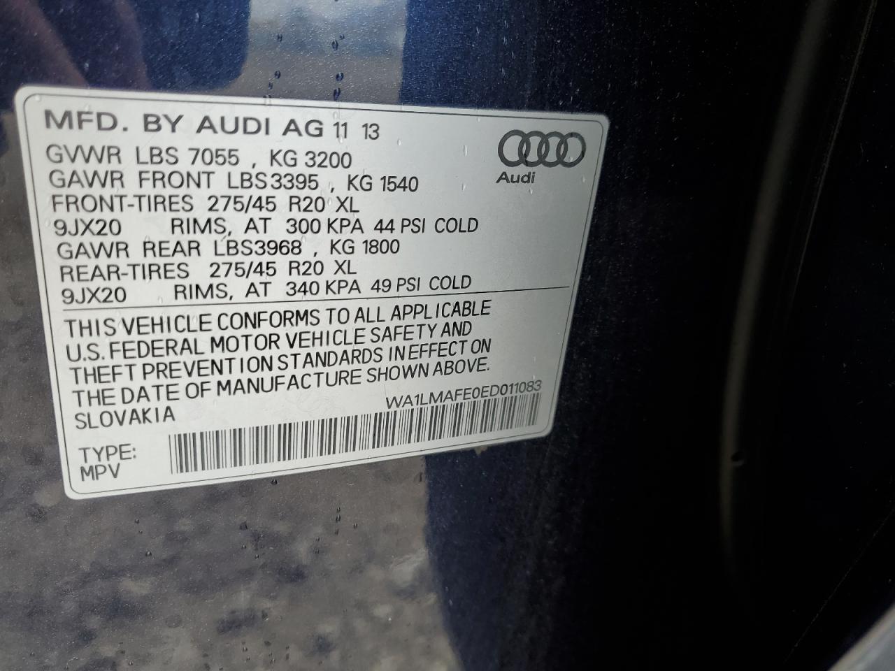 2014 Audi Q7 Premium Plus VIN: WA1LMAFE0ED011083 Lot: 93461195