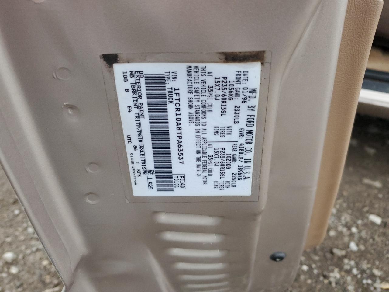 1996 Ford Ranger VIN: 1FTCR10A8TPA63537 Lot: 93045595