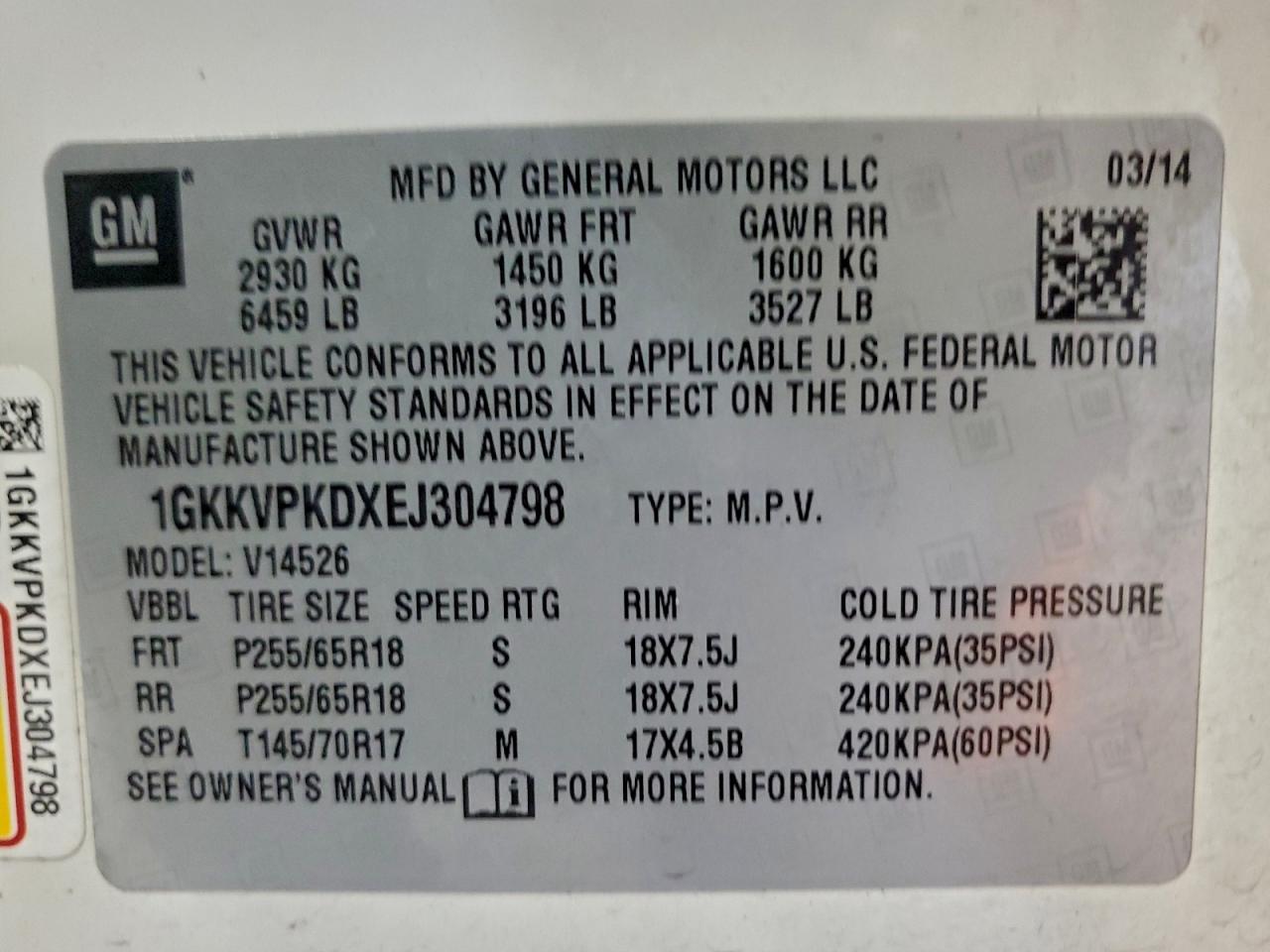 2014 GMC Acadia Sle VIN: 1GKKVPKDXEJ304798 Lot: 93486515