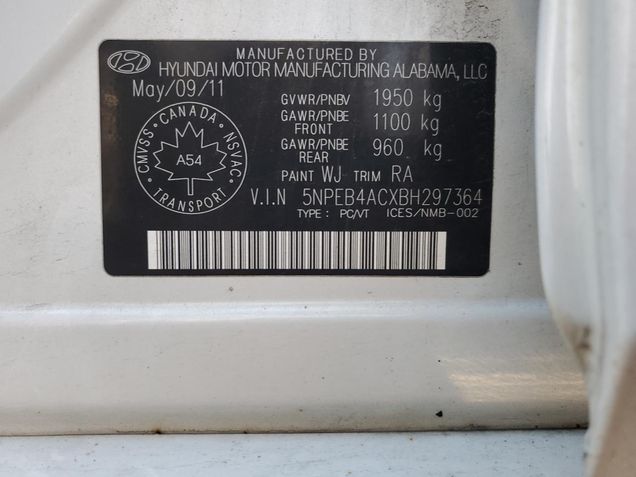 2011 Hyundai Sonata Gls VIN: 5NPEB4ACXBH297364 Lot: 91379525