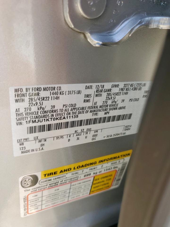 2019 Ford Expedition Limited VIN: 1FMJU1KT0KEA11135 Lot: 93454185