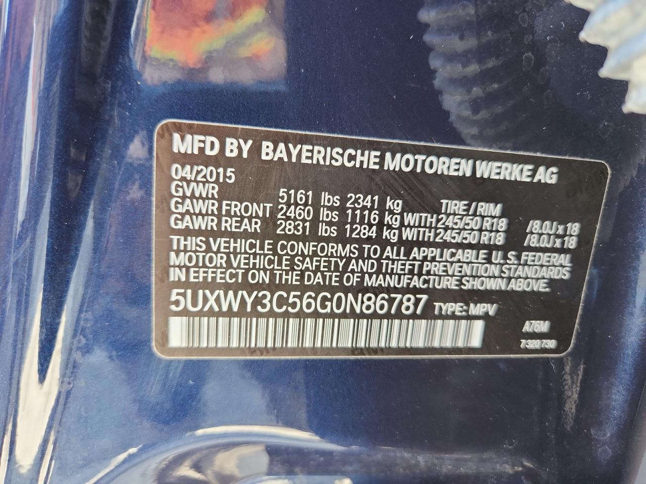 2016 BMW X3 xDrive28D VIN: 5UXWY3C56G0N86787 Lot: 90367465