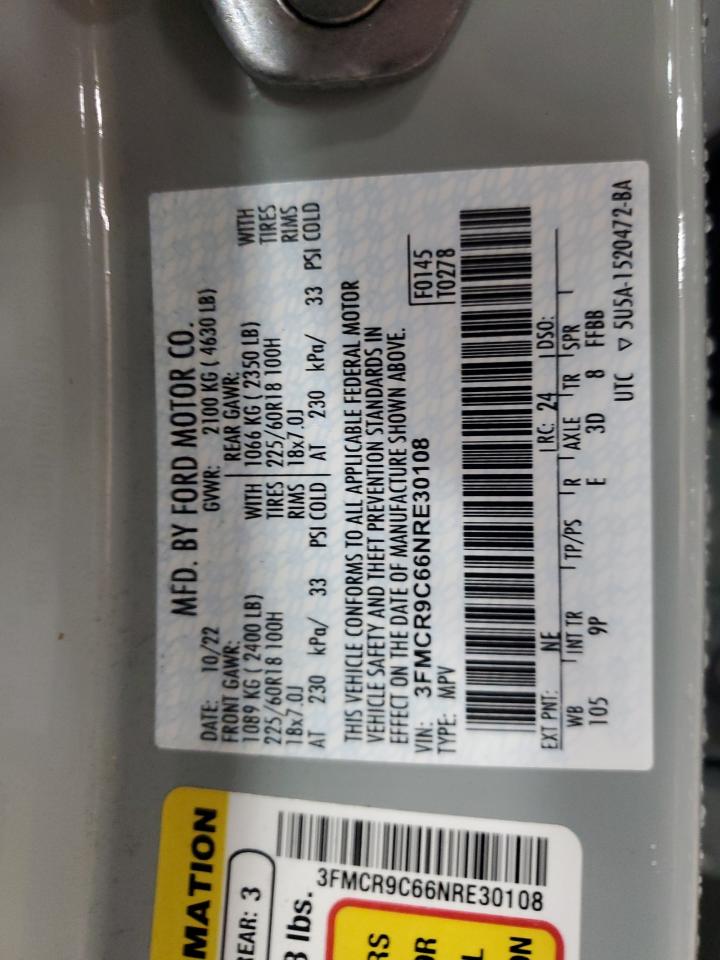 2022 Ford Bronco Sport Outer Banks VIN: 3FMCR9C66NRE30108 Lot: 91804895