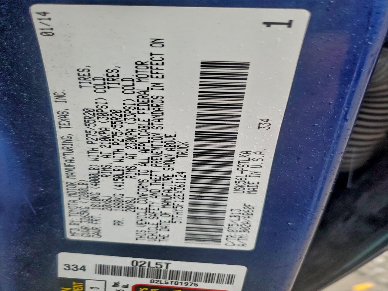 2014 Toyota Tundra Crewmax Limited VIN: 5TFHY5F12EX361124 Lot: 94254785