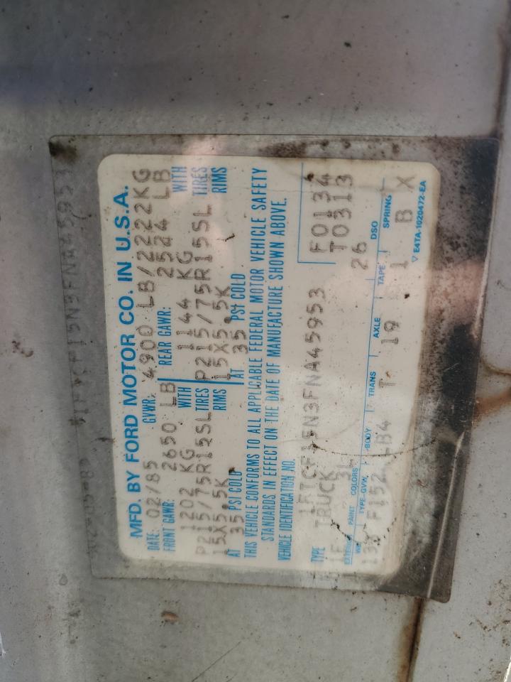 1985 Ford F150 VIN: 1FTCF15N3FNA45953 Lot: 93119285