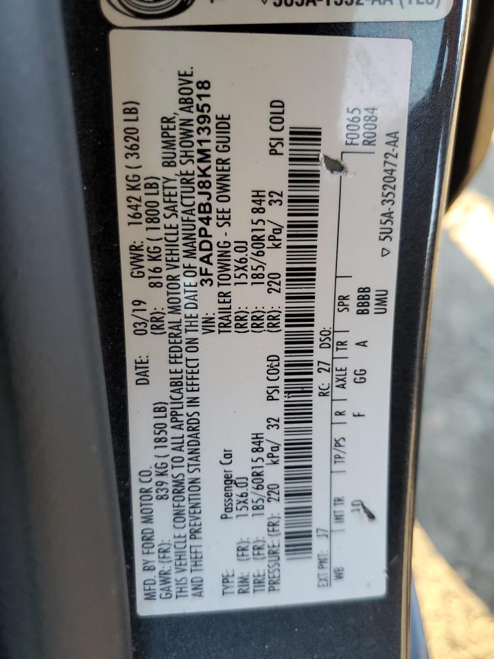 2019 Ford Fiesta Se VIN: 3FADP4BJ8KM139518 Lot: 91360375