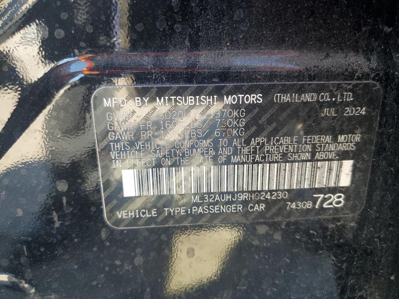 2024 Mitsubishi Mirage Es VIN: ML32AUHJ9RH024230 Lot: 91188465